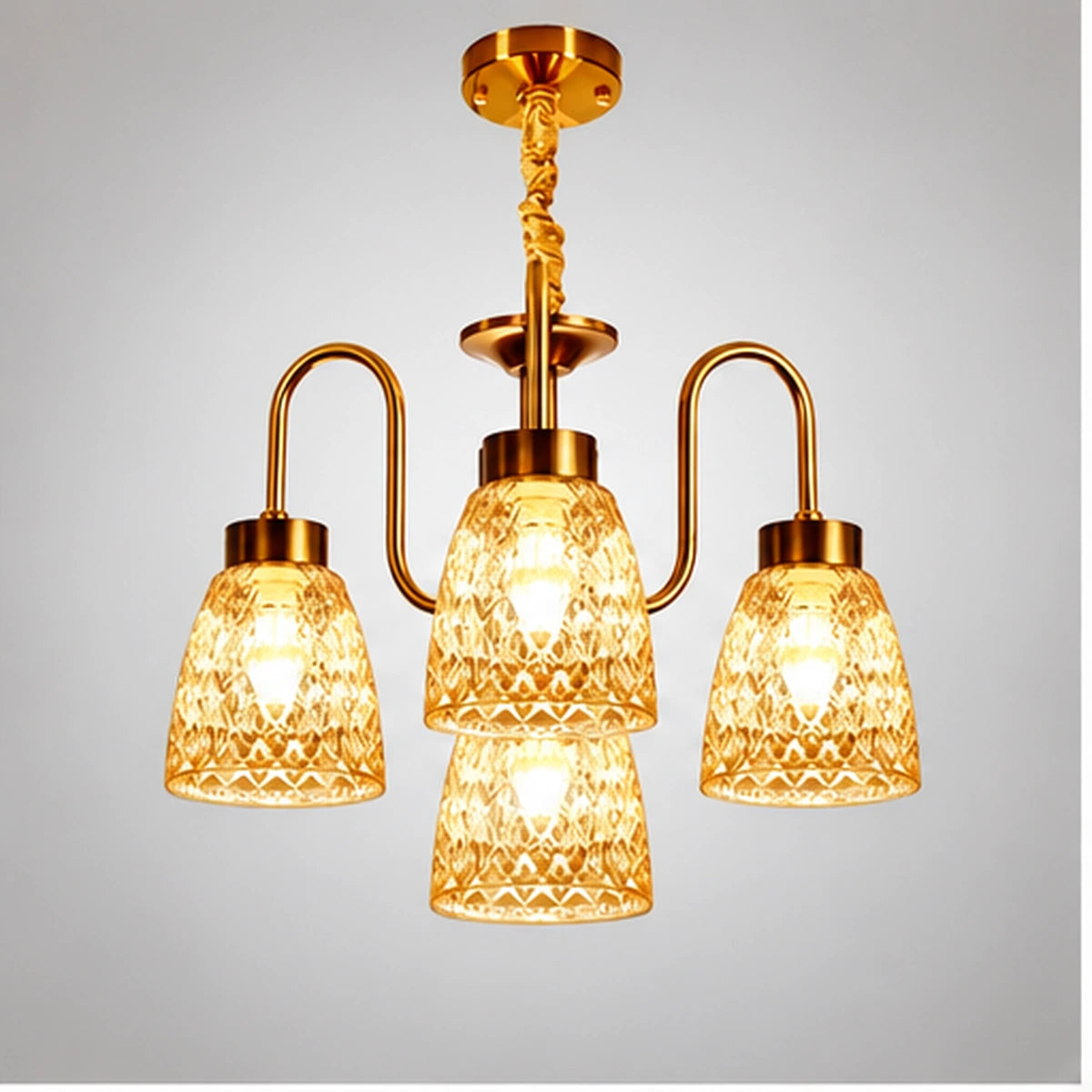 Four-light amber bell chandelier