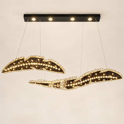 Gold clear crystal twin-wave linear chandelier
