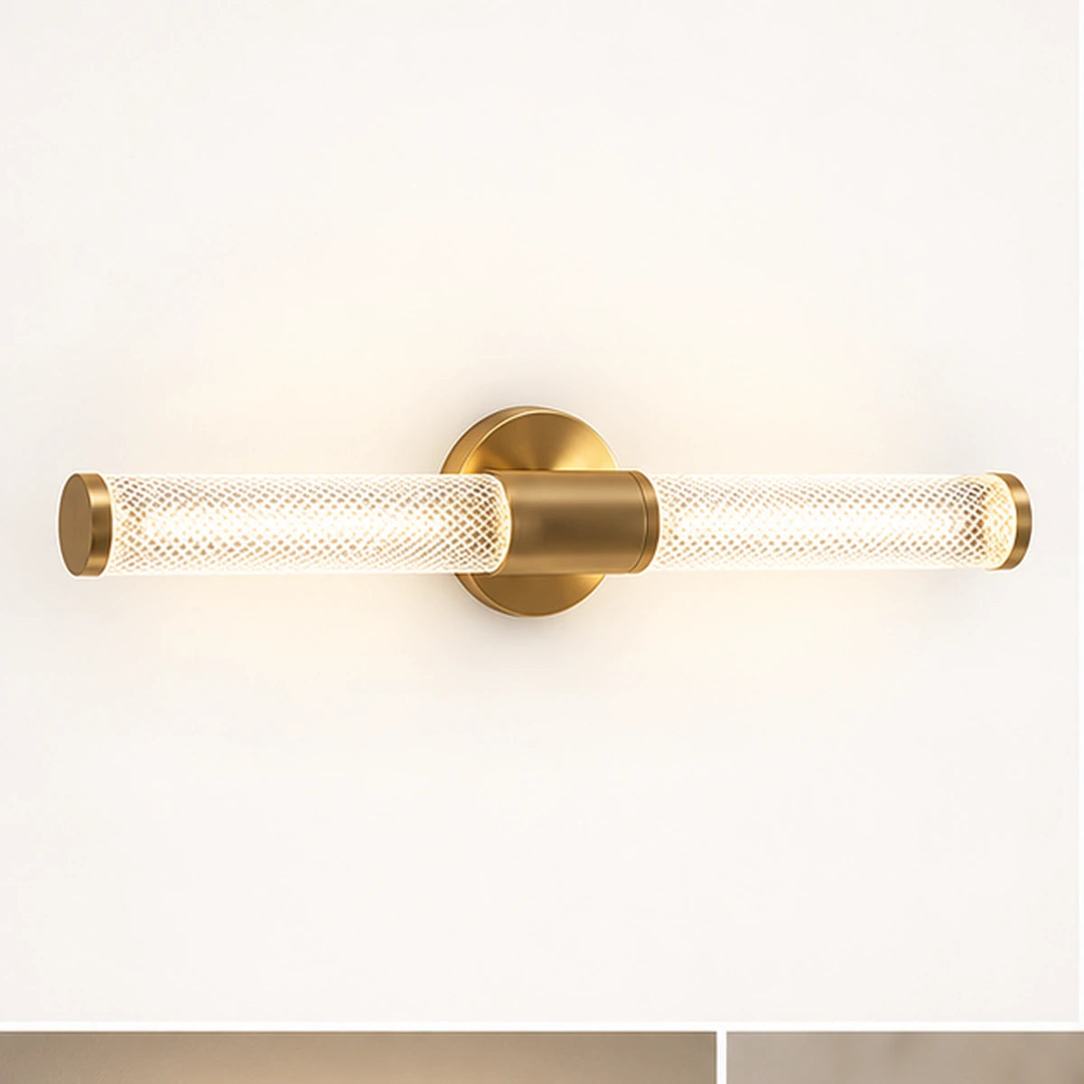 Antique brass textured cylinder mirror light