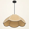 Off-white woven fabric dome pendant with scalloped lower rim