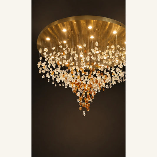 Amber and clear glass cascade chandelier