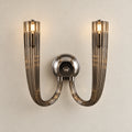 Illustration of twin-arm smoke-glass wall sconce; physical scale and light output unverified