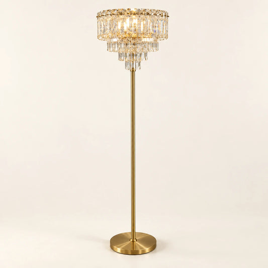 Gold-tone floor lamp with a tiered clear faceted-accent head