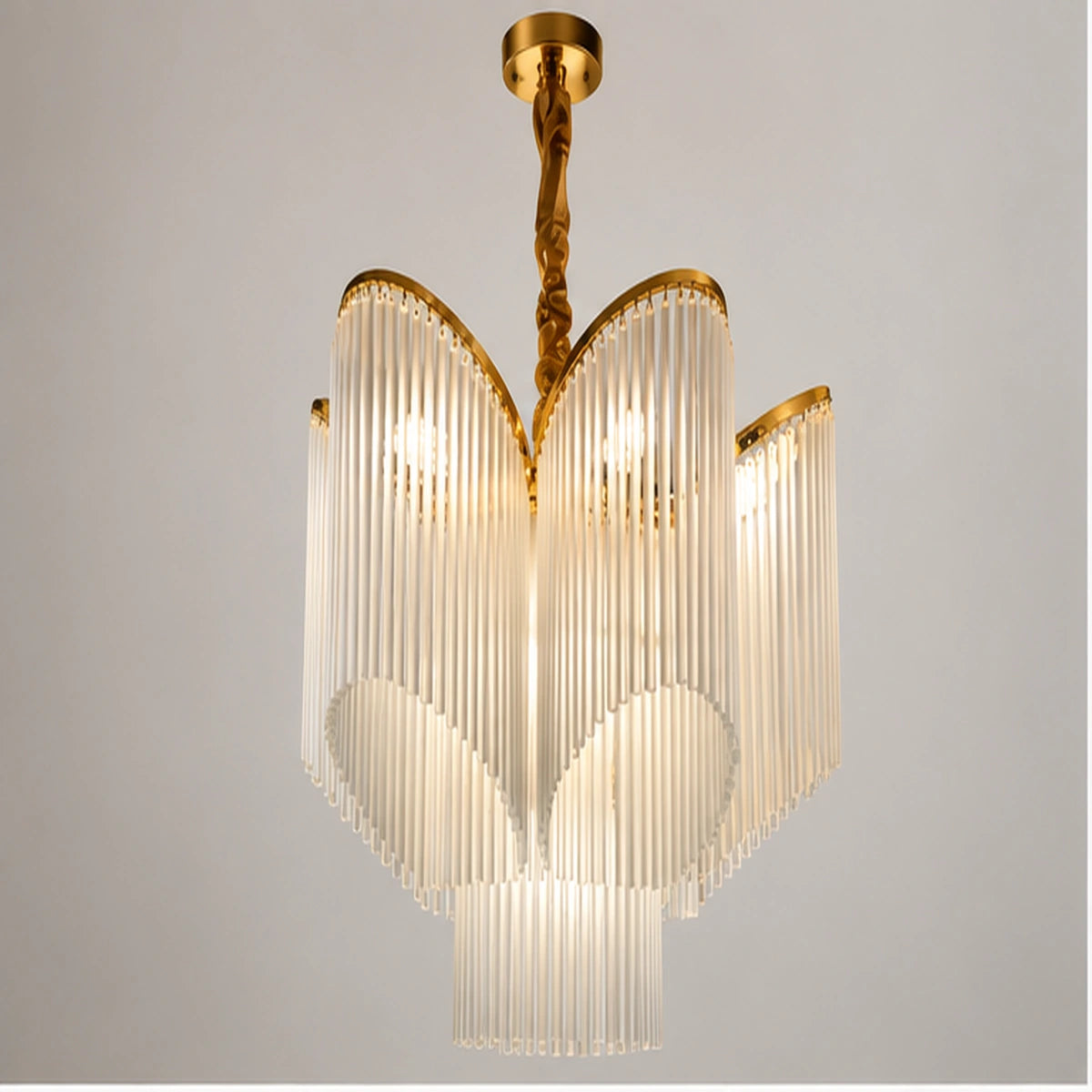 White glass petal-fringe chandelier