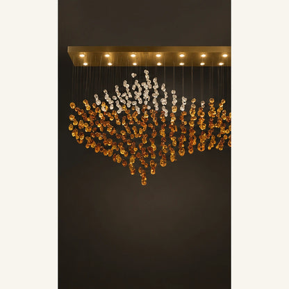 Amber and clear crystal wave linear chandelier