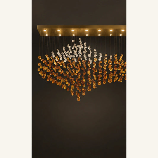 Amber and clear crystal wave linear chandelier