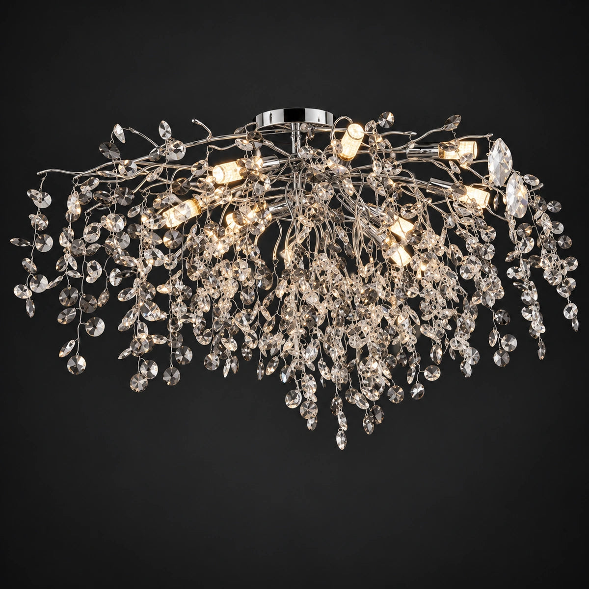 Silver smoke crystal branch chandelier