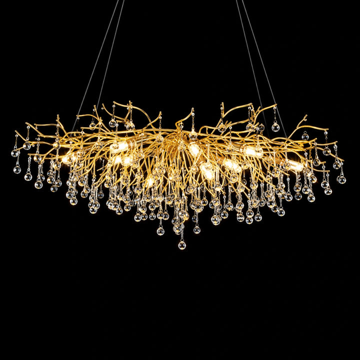 Bliss & Birch Gold Clear Crystal Branch Linear Chandelier