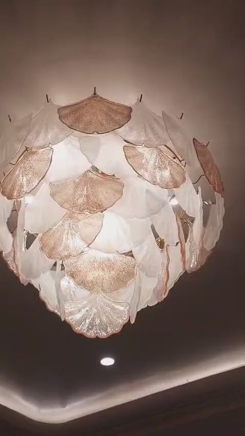 Actual Product Video – Smooth customer-home view of Golden Leaf Petal Chandelier