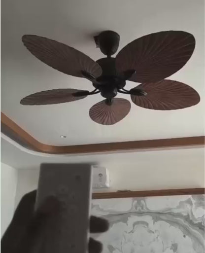 Tropical Leaf 52‑Inch Ceiling Fan – Leaf‑Shaped Blades & Rustic Finish