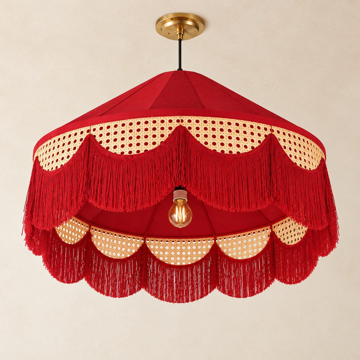 Deep-Red Cane & Double-Fringe Dome Pendant