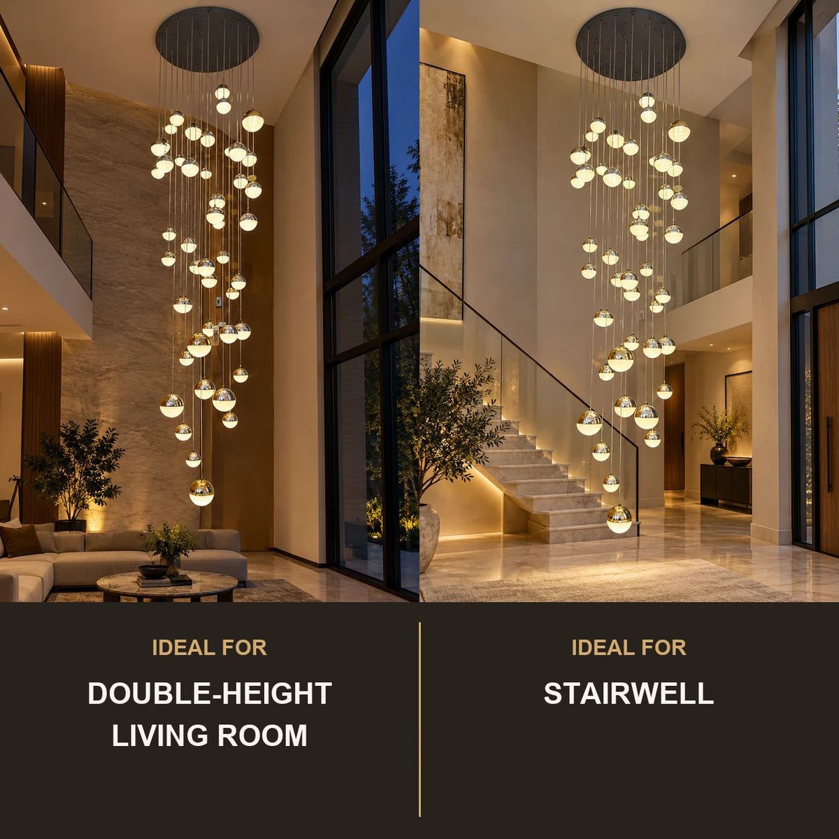 Cascading globe chandelier room-use guide