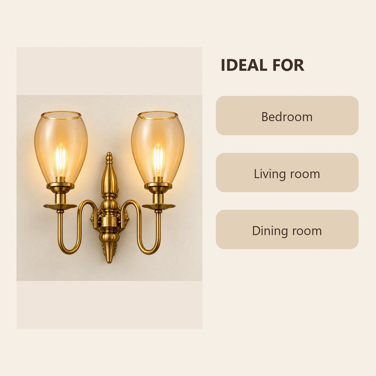 Twin amber tulip-shade wall sconce room-use guide