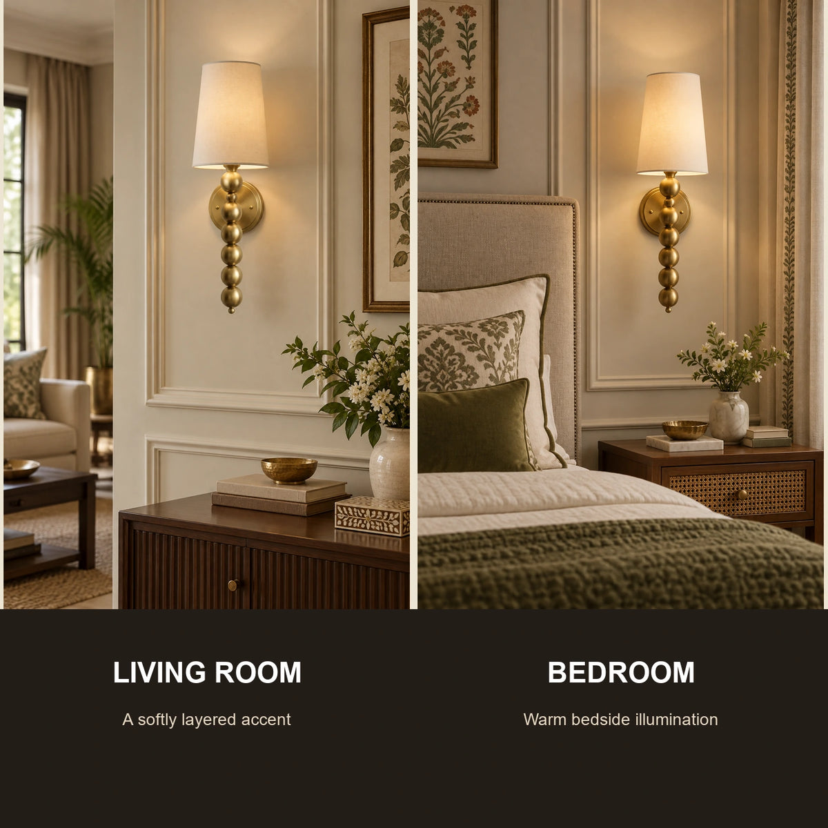 Beaded-stem shaded wall sconce room-use guide
