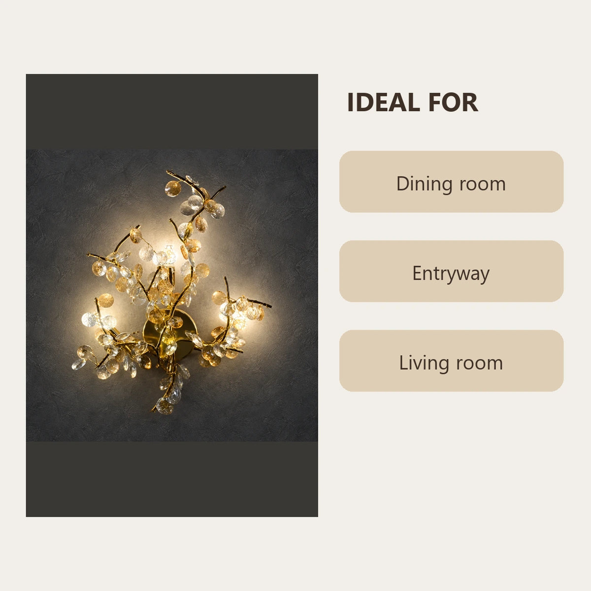 Illuminated floral-branch wall sculpture room-use guide
