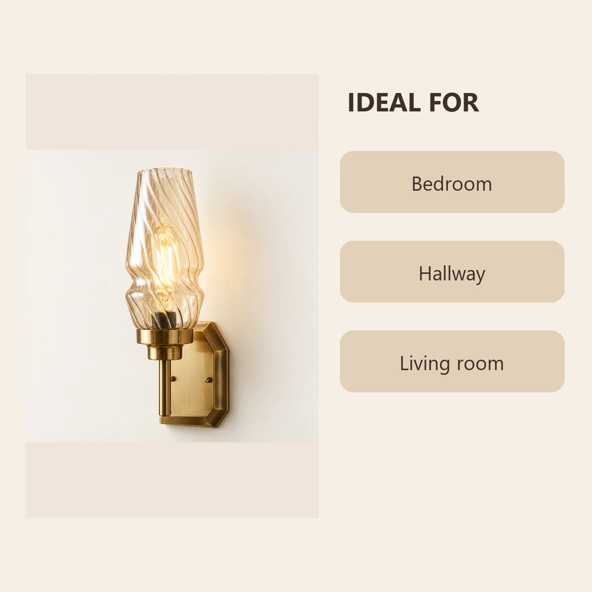 Sculpted ripple-shade wall sconce room-use guide