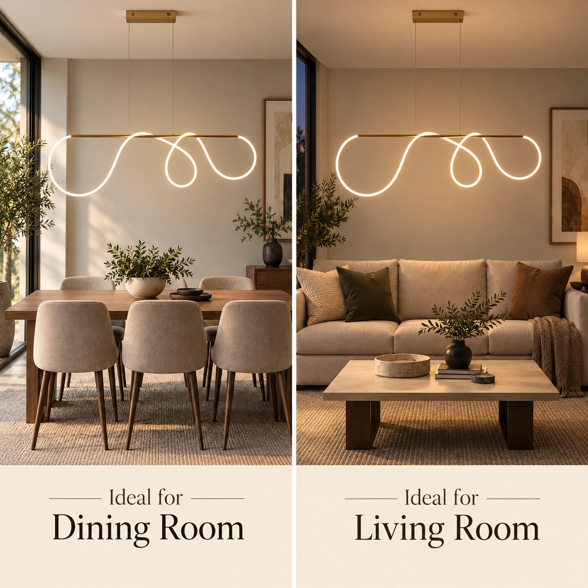 Looped ribbon linear pendant room-use guide