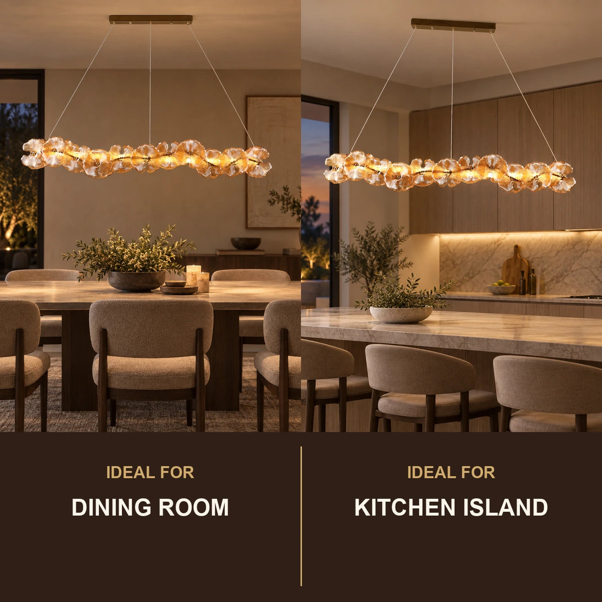 Floral glass linear pendant room-use guide
