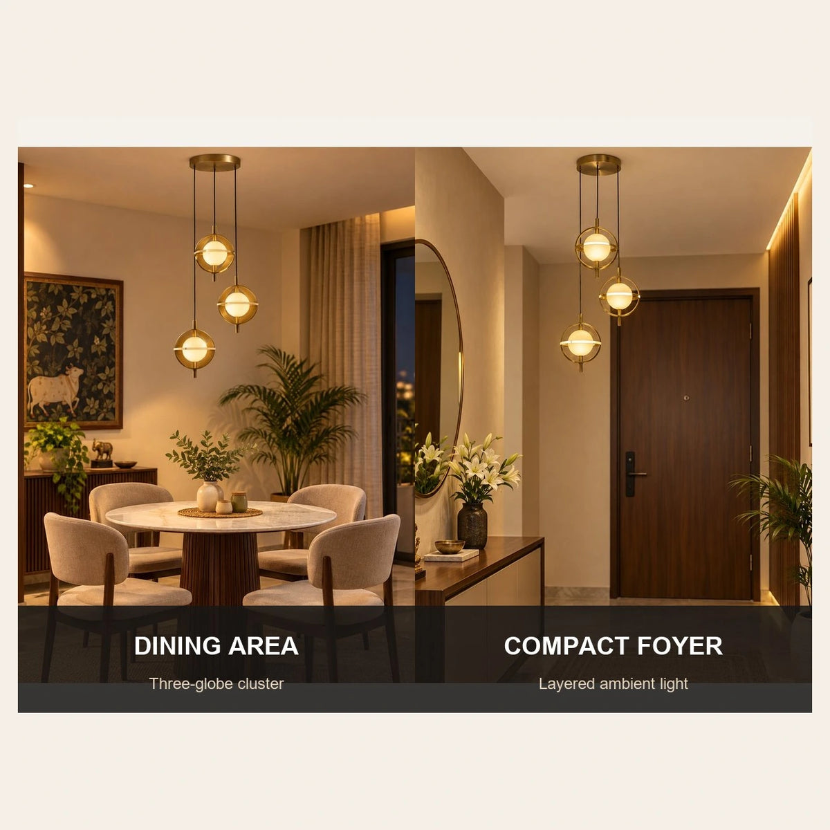 Three-globe ring cluster pendant room-use guide