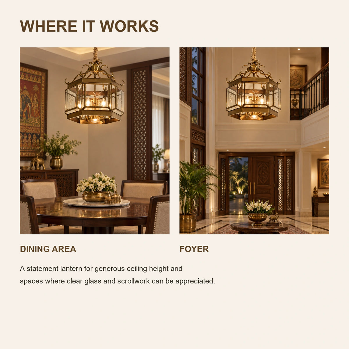 Ornate octagonal lantern pendant room-use guide