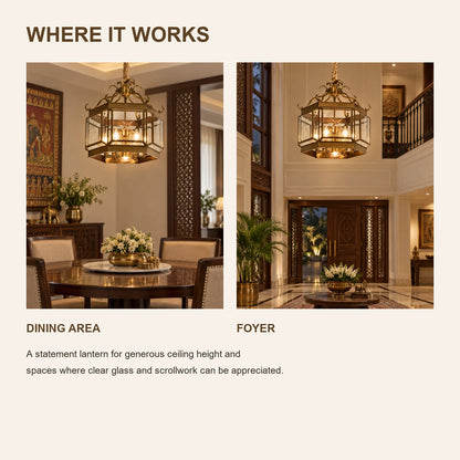Ornate octagonal lantern pendant room-use guide
