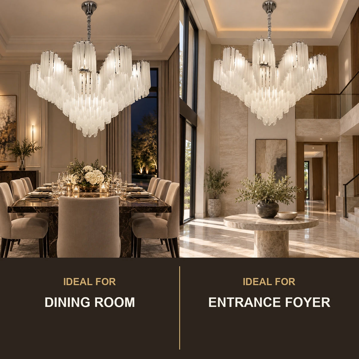Frosted tiered chandelier room-use guide