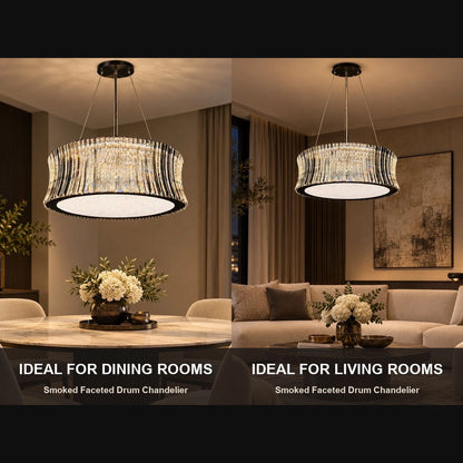 Smoked faceted drum chandelier room-use guide