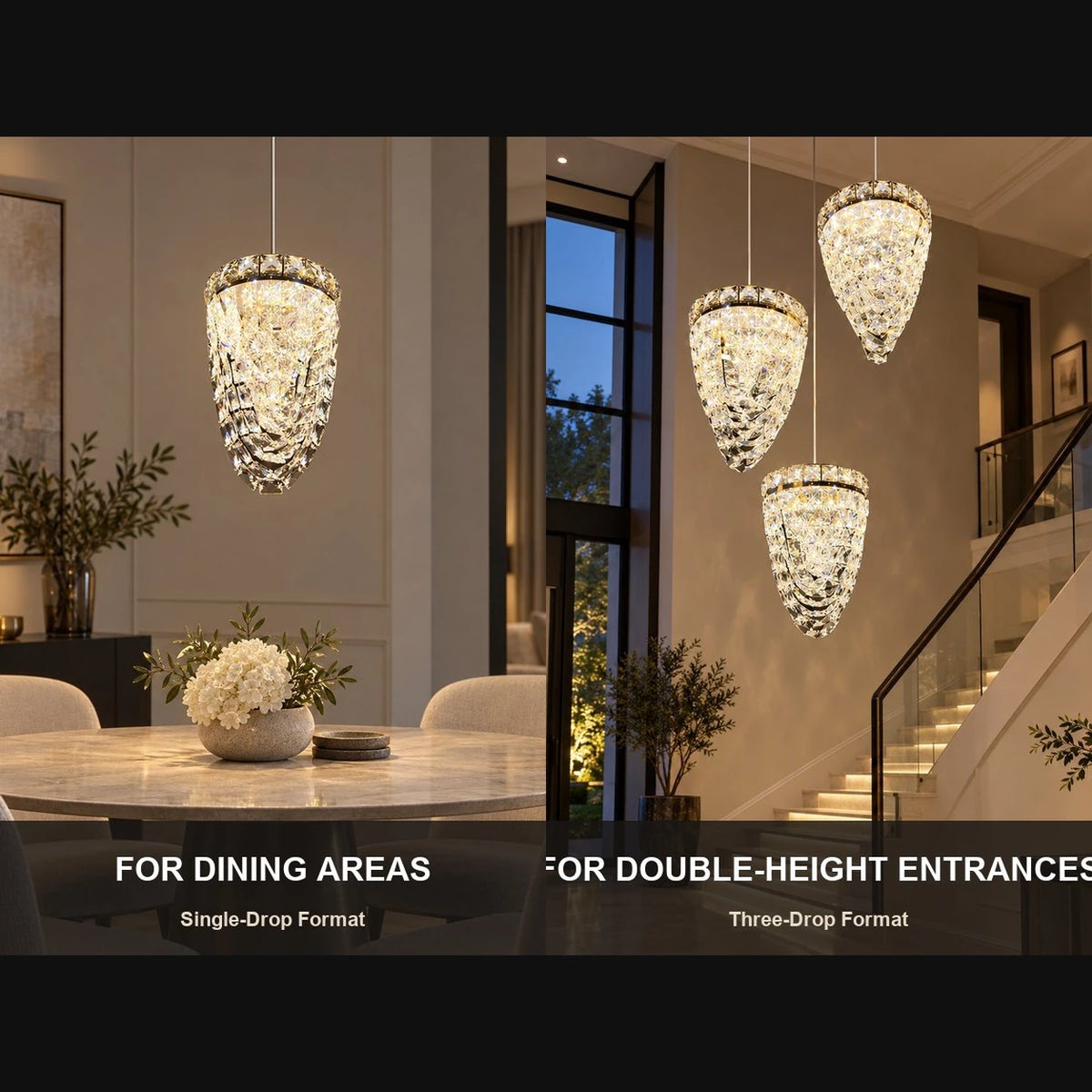 Faceted crystal pendant format and room-use guide
