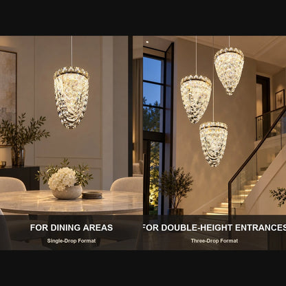 Faceted crystal pendant format and room-use guide