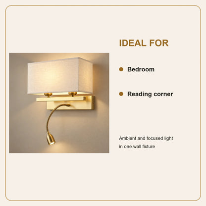 Fabric-shade wall light with reading light room-use guide