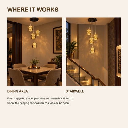 Four-light amber glass cluster pendant room-use guide