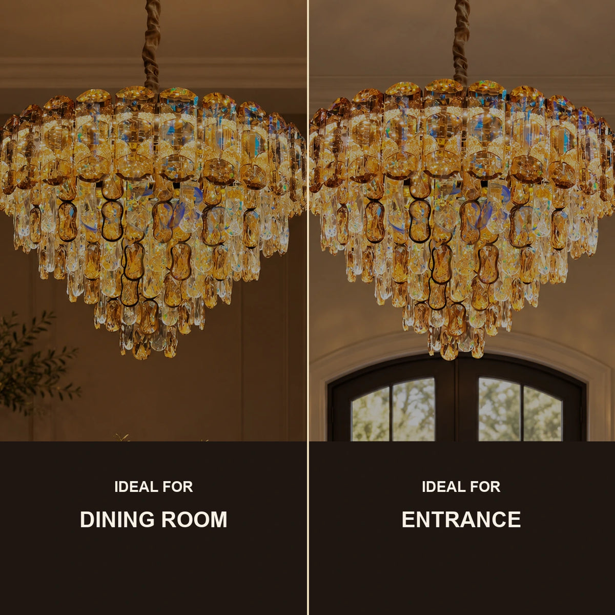 Tiered faceted drop chandelier room-use guide