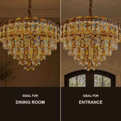 Tiered faceted drop chandelier room-use guide