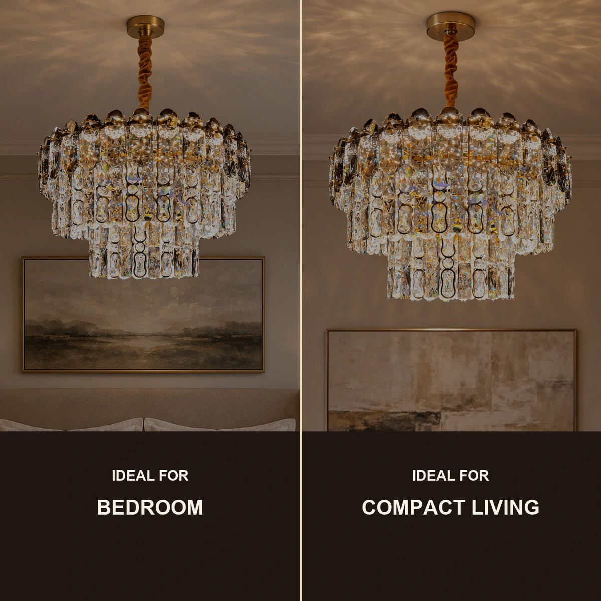 Two-tier crystal drop chandelier room-use guide