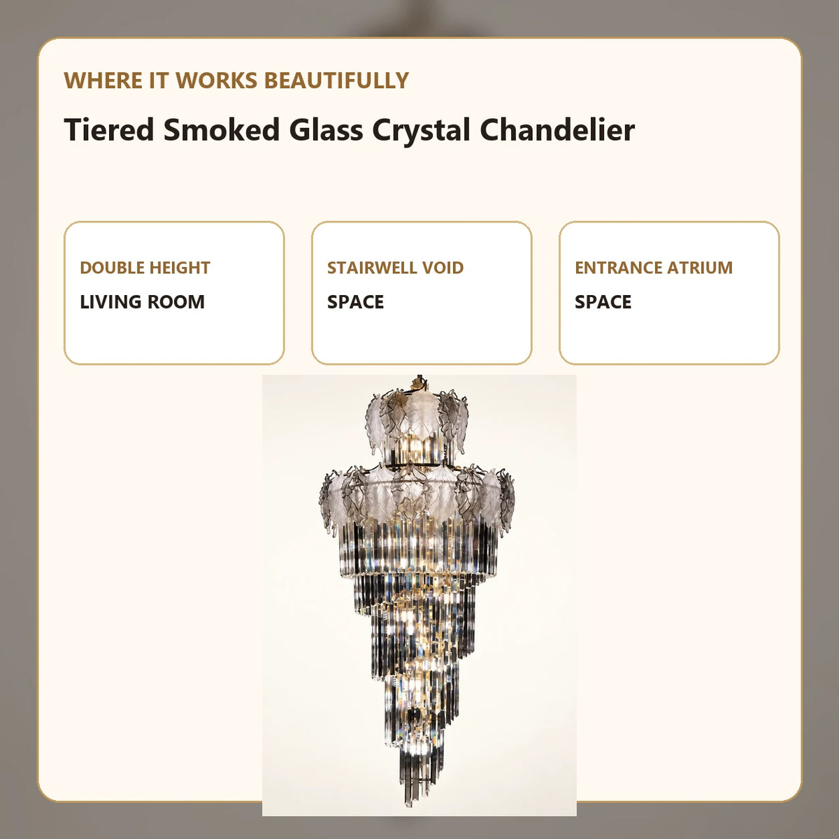 Tiered Smoked Glass Crystal Chandelier room-use guide
