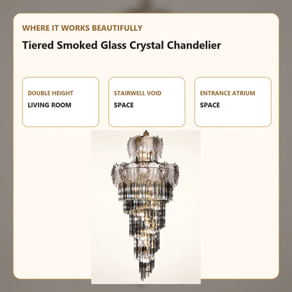 Tiered Smoked Glass Crystal Chandelier room-use guide