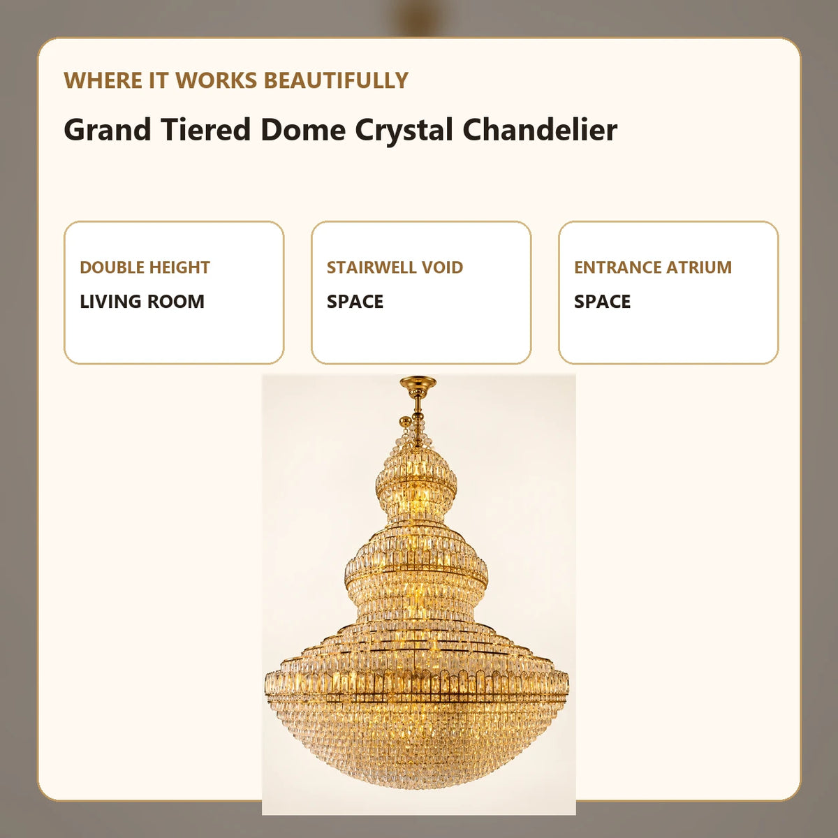 Grand Tiered Dome Crystal Chandelier room-use guide