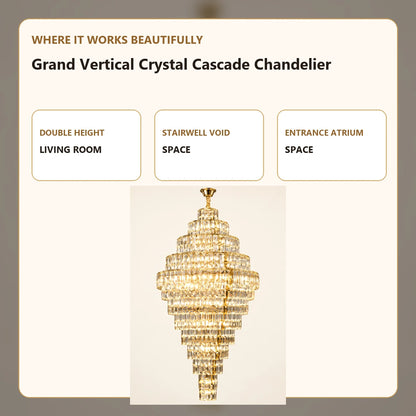Grand Vertical Crystal Cascade Chandelier room-use guide