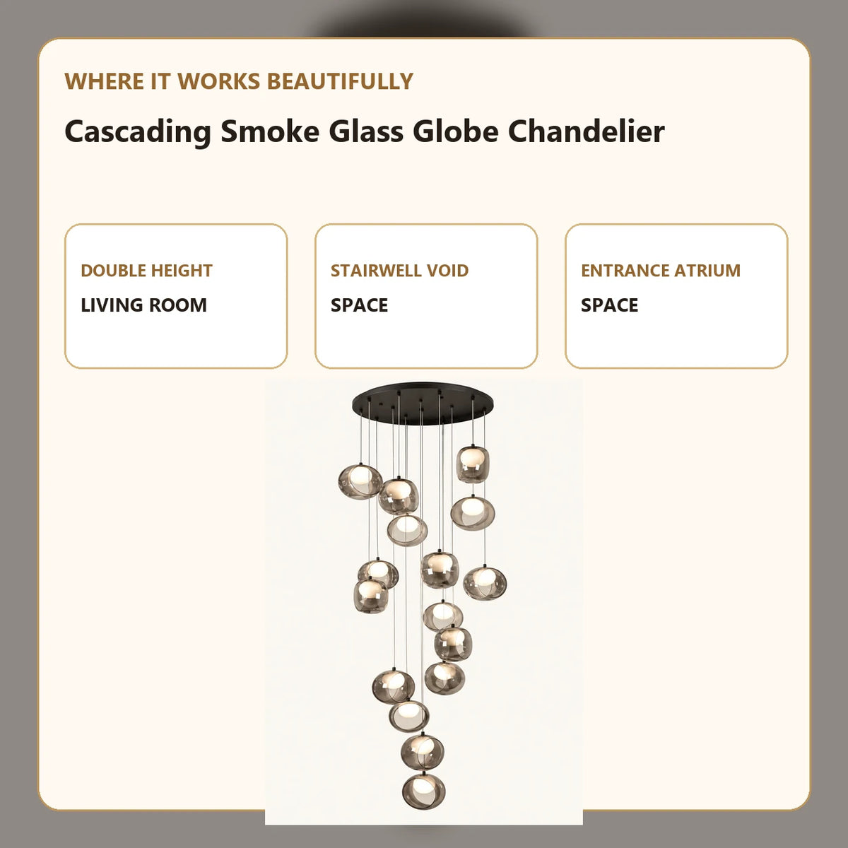 Cascading Smoke Glass Globe Chandelier room-use guide