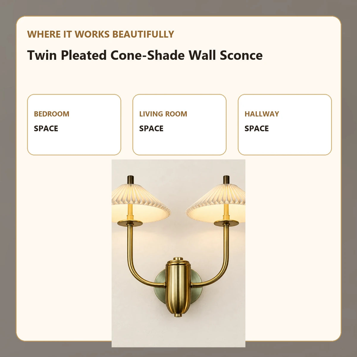 Twin Pleated Cone-Shade Wall Sconce room-use guide