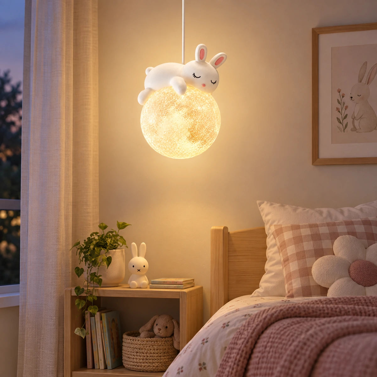 Moonlit Bunny Globe Pendant in a child's bedroom