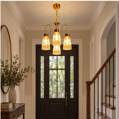 Four-light amber chandelier in a foyer