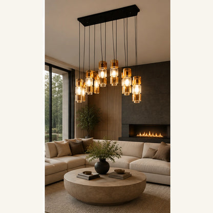 Black amber cluster pendant in an open-plan room