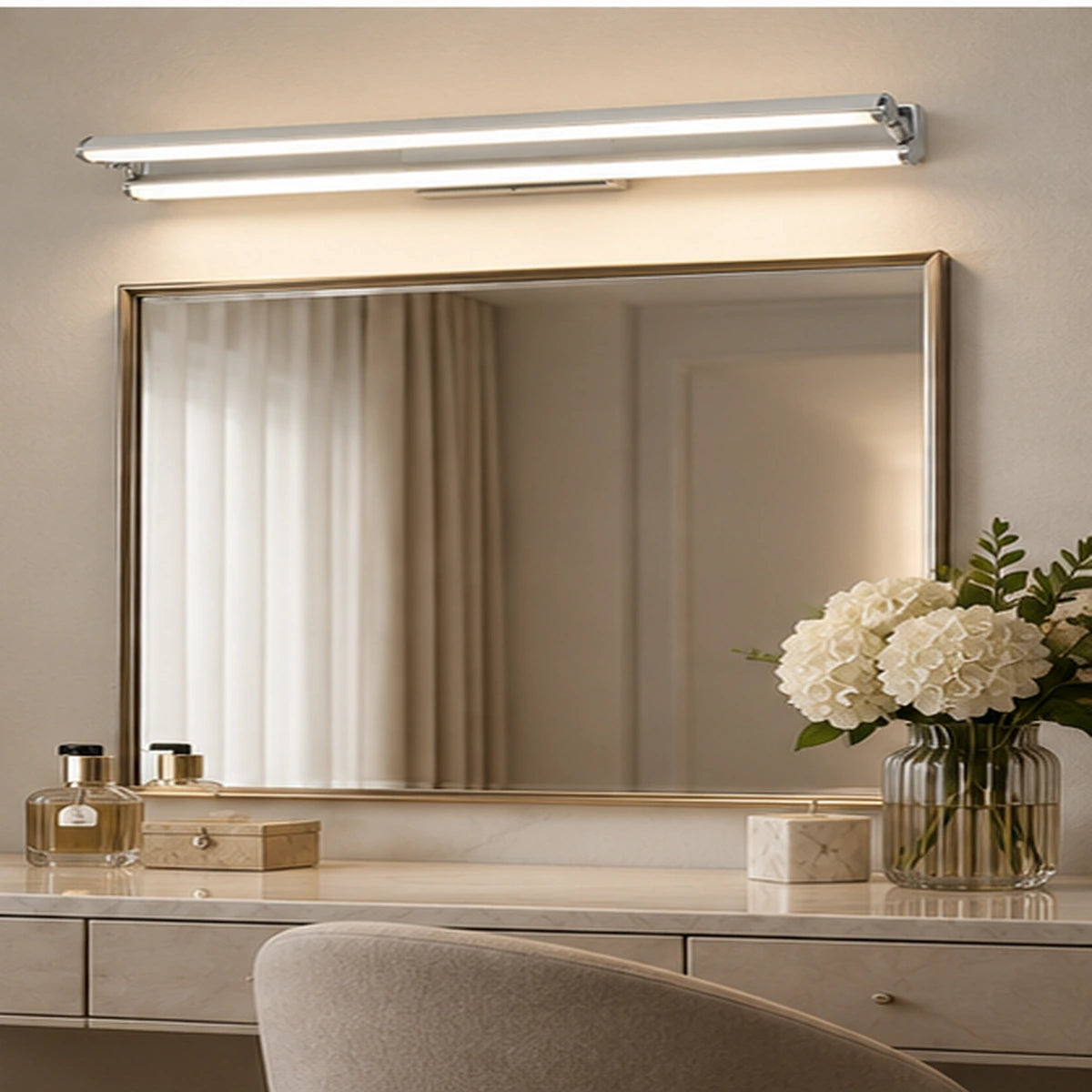 Adjustable mirror light in a gallery wall setting