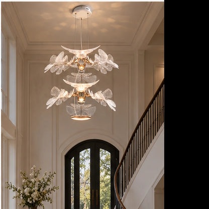 Clear botanical chandelier in a foyer