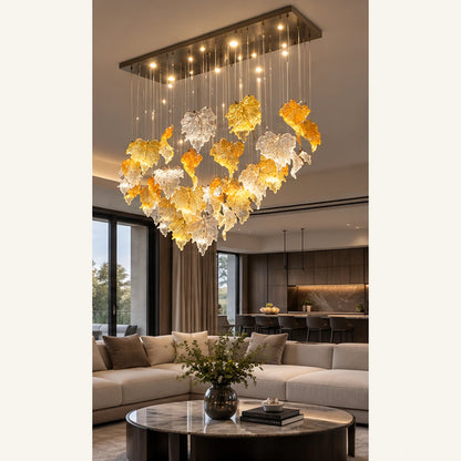 Ruffled glass cluster chandelier in an open-plan room