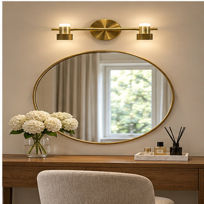 Modular mirror light in a gallery wall setting