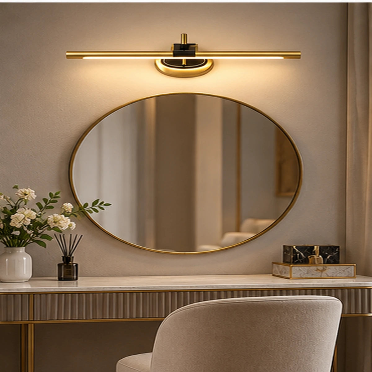 Semicircle linear wall light in a gallery wall setting