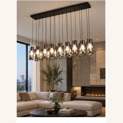 Black smoke cluster pendant in an open-plan room