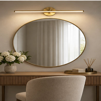 Round-mount linear mirror light in a gallery wall setting